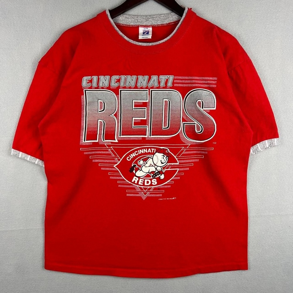 Vintage Cincinnati Reds MLB Baseball Red Two Tone Logo 7 Tee Shirt L